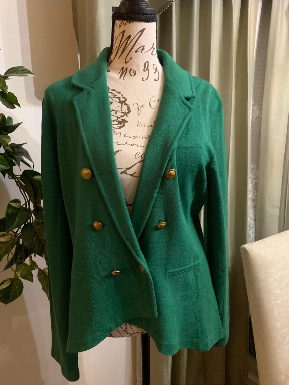 Gianni Bini Emerald Green Double-Breasted Blazer with Gold Buttons
